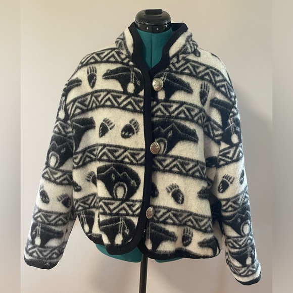 JOYCE ONARHEIM BOE Legacy Collection “Bear” Wool Tribal Pattern Blanket Jacket! - Picture 8 of 12